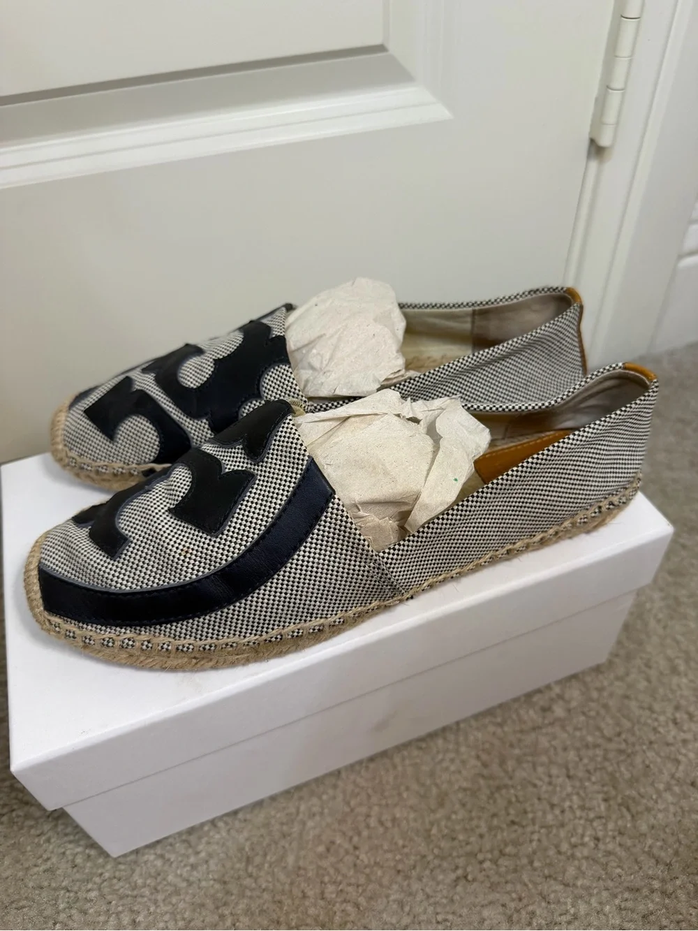 Tory Burch Black & White Logo Espadrilles - Kids
